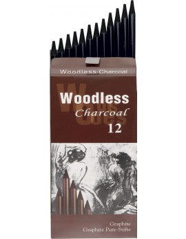PURE CHARCOAL SOFT PENCILS Woodless Cardboard Pack Of 12