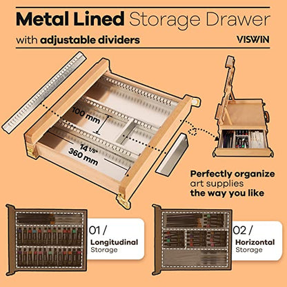 VISWIN Sketchbox Tabletop Easel with Metal Lined Storage Drawer