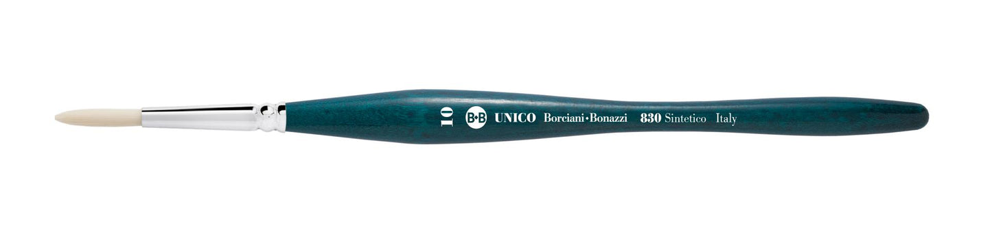 Borciani e Bonazzi SERIES 830 UNICO ROUND BRUSH WITH OFF-WHITE SYNTHETIC FIBER AND BALANCED HANDLE.