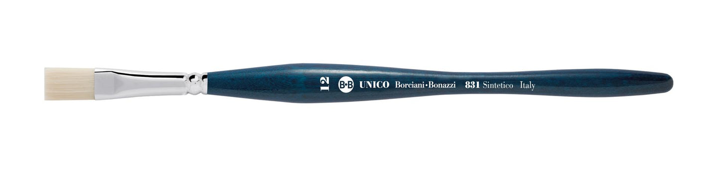 Borciani e Bonazzi SERIES 831 UNICO FLAT BRUSH WITH OFF-WHITE SYNTHETIC FIBER AND BALANCED HANDLE.