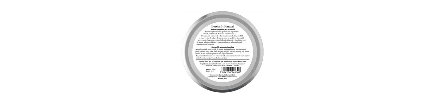 Borciani e Bonazzi, VEGETAL SOAP FOR BRUSHES IN AN ALUMINIUM BOX (100 G)– SERIES BEB